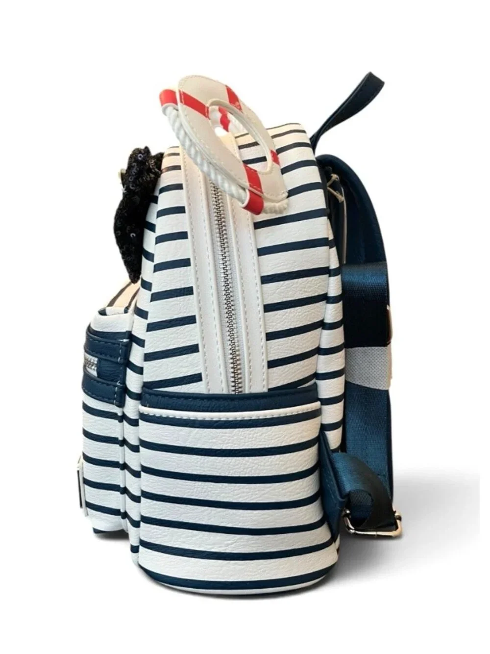 Disney Yacht Club Resort Minnie Mouse Sequin Bow Striped Loungefly Backpack NWT